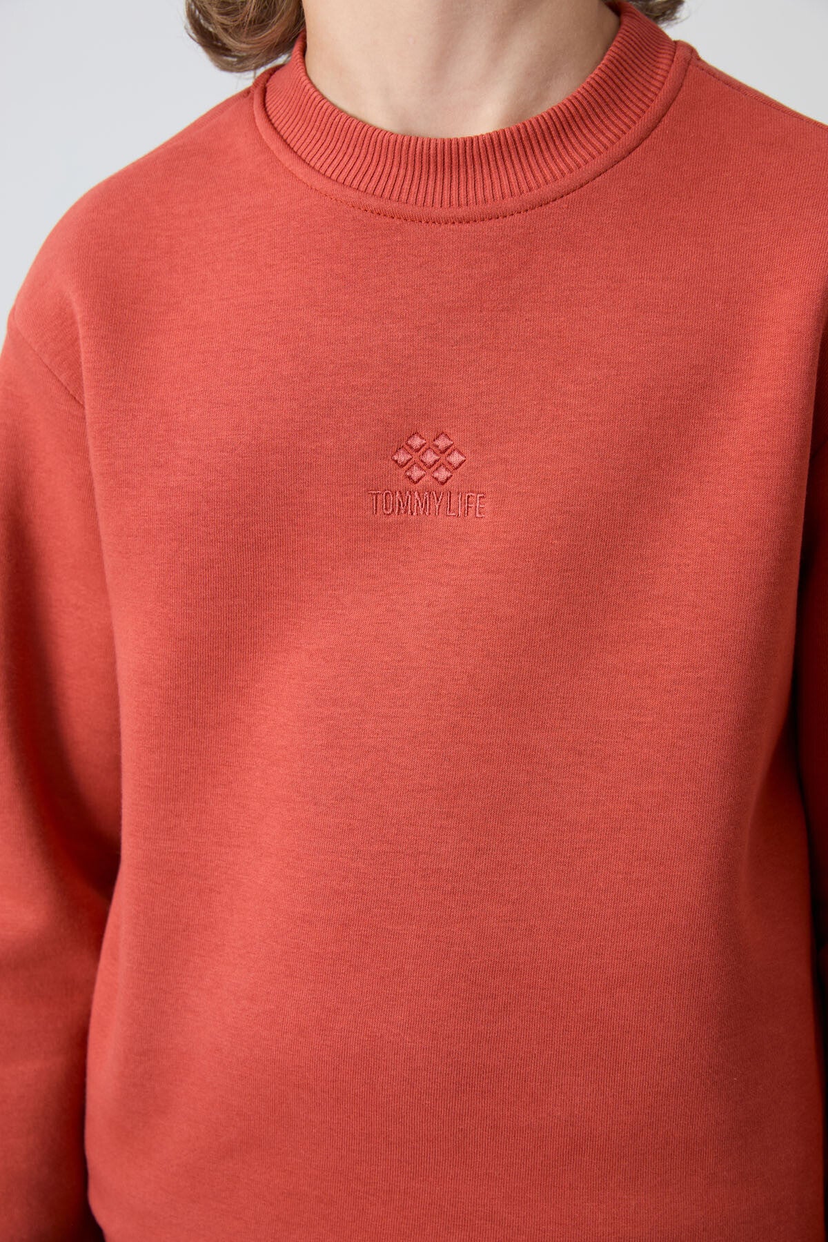 Kiremit-Lacivert Pamuklu Kalın İçi Tüylü Standart Fit Nakışlı Erkek Çocuk Eşofman Takım - 11249