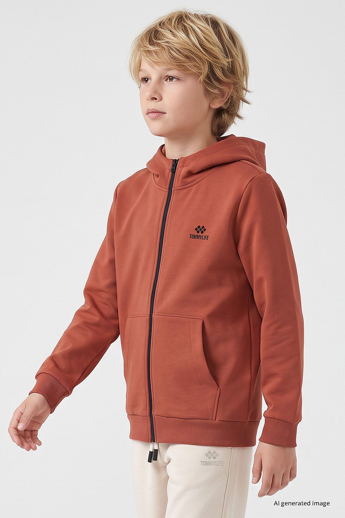 Kiremit Standart Kalıp Basic Erkek Çocuk Sweatshirt - 11336