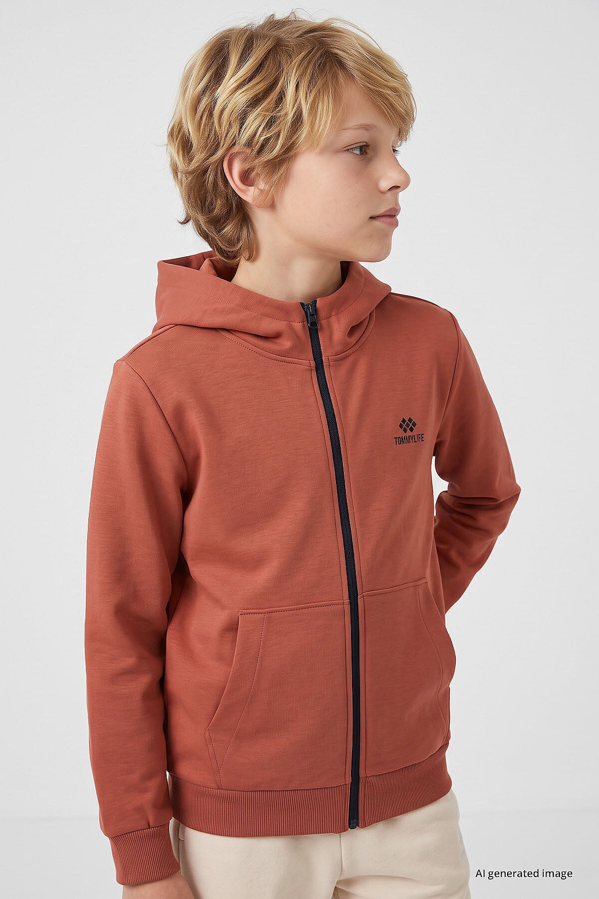 Kiremit Standart Kalıp Basic Erkek Çocuk Sweatshirt - 11336