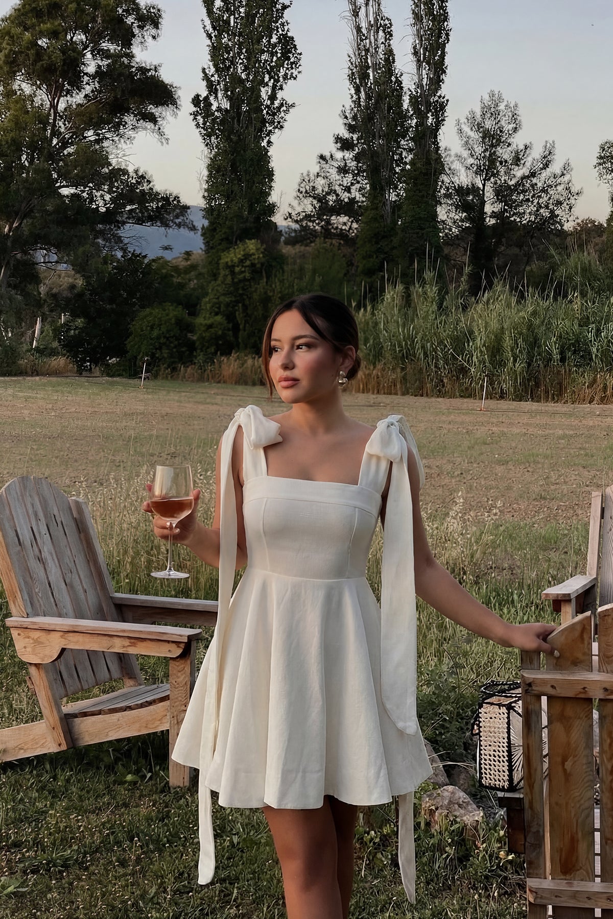 Kırık Beyaz Quillion keten elbise ATE-3207