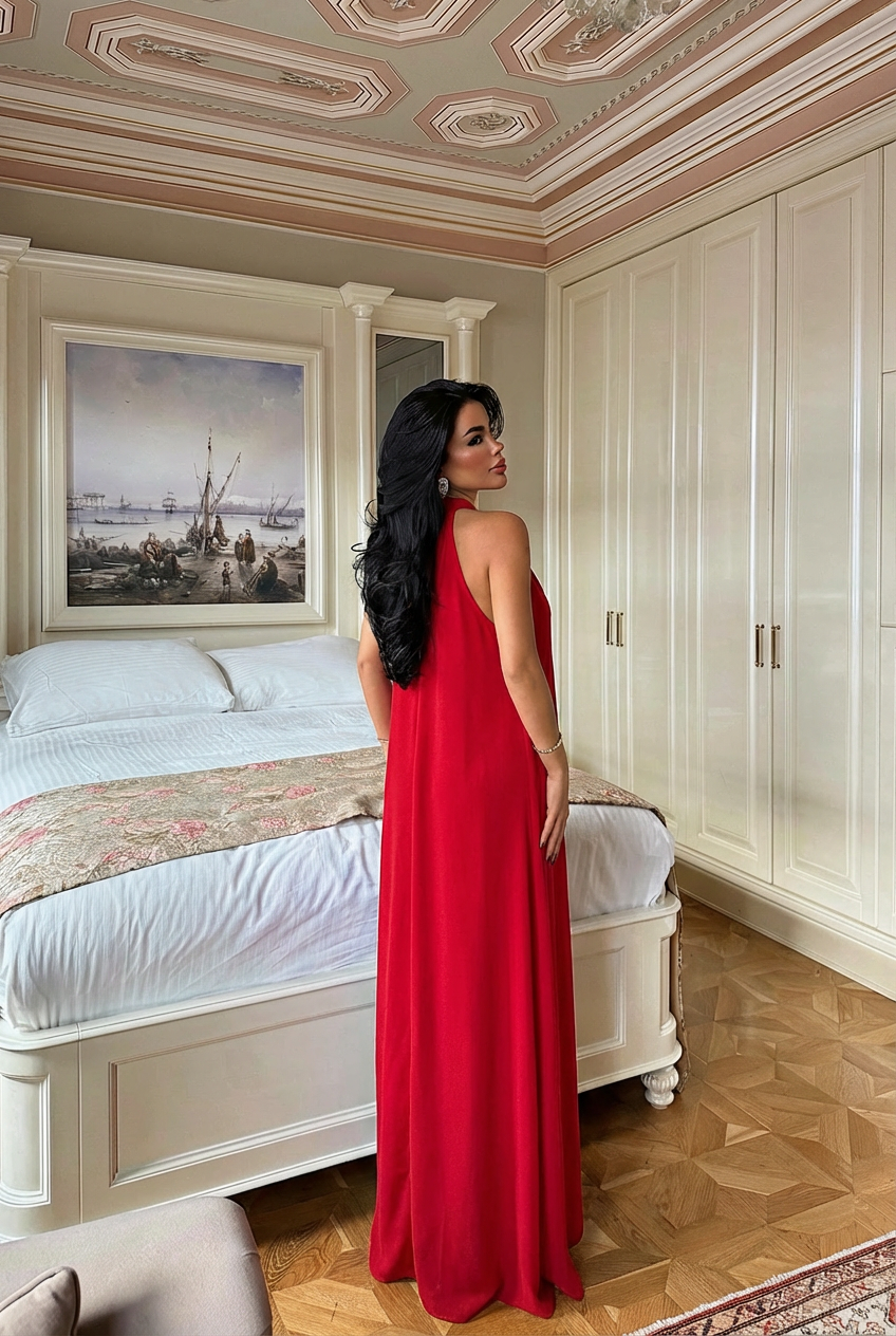 Kırmızı Constas Aksesuar Detaylı Elbise ATE-3549