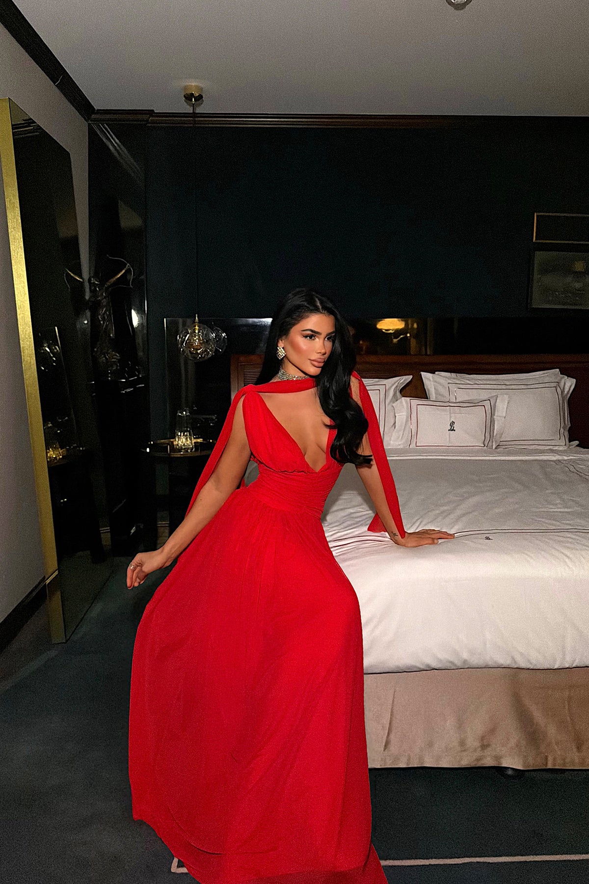 Kırmızı Lucyna Uzun Tül Elbise ATE-4210