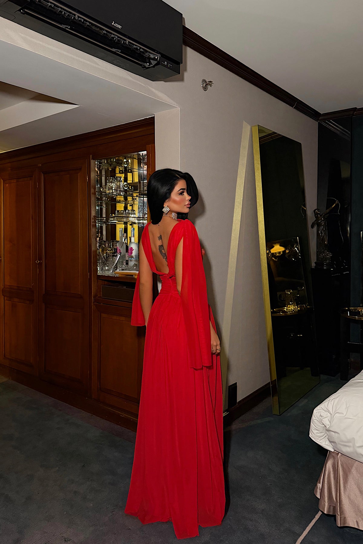 Kırmızı Lucyna Uzun Tül Elbise ATE-4210