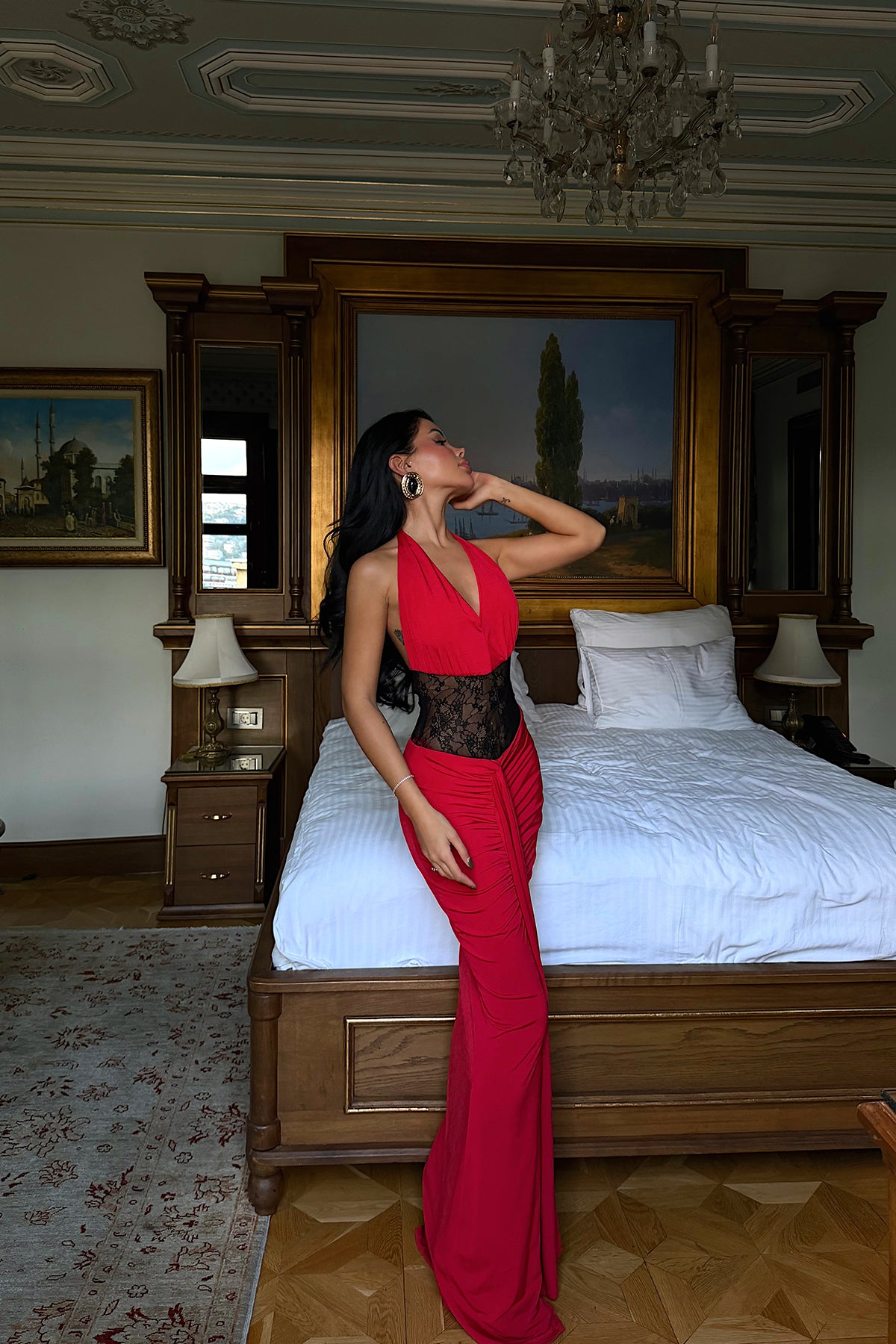 Kırmızı Nutty Dantel Detaylı Elbise ATE-3837