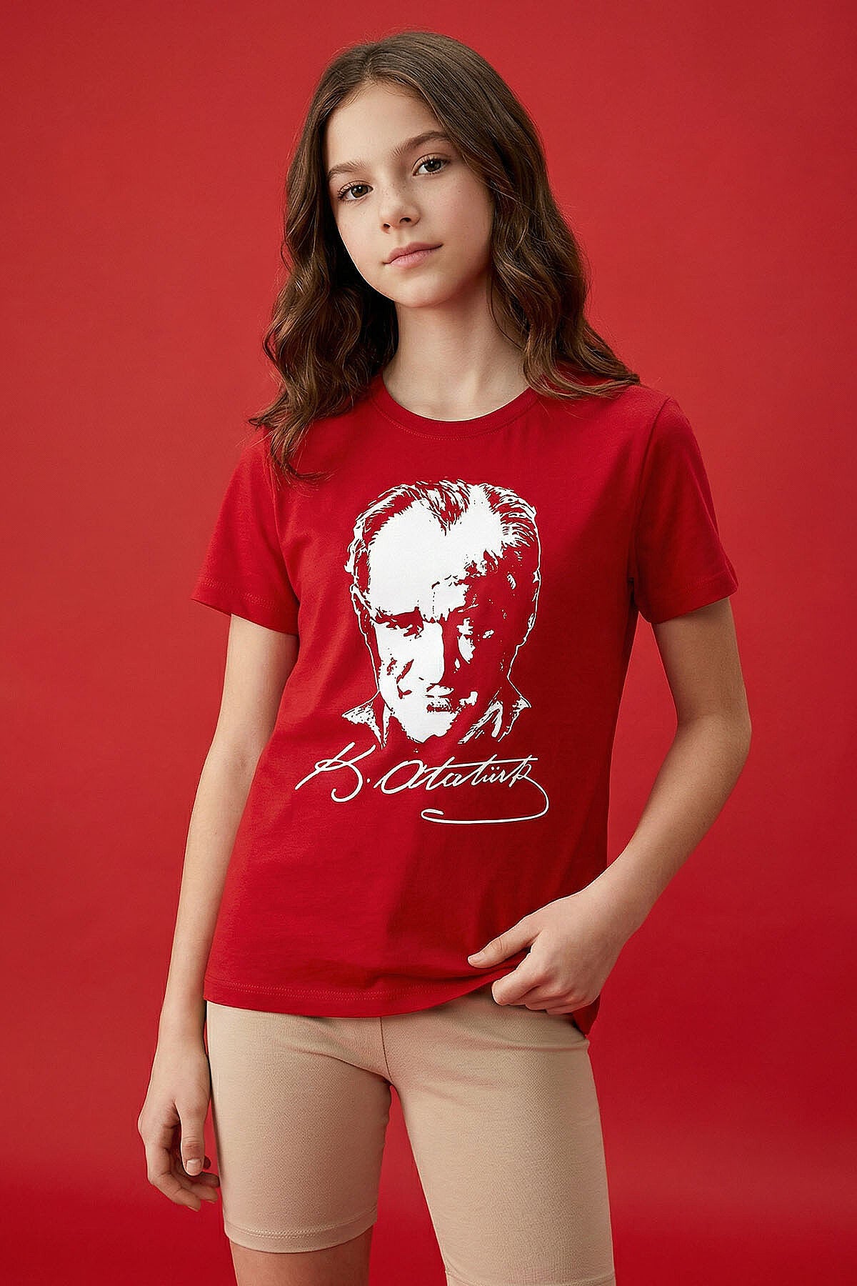 Kırmızı Atatürk Baskılı Unisex Çocuk T-Shirt - 11332