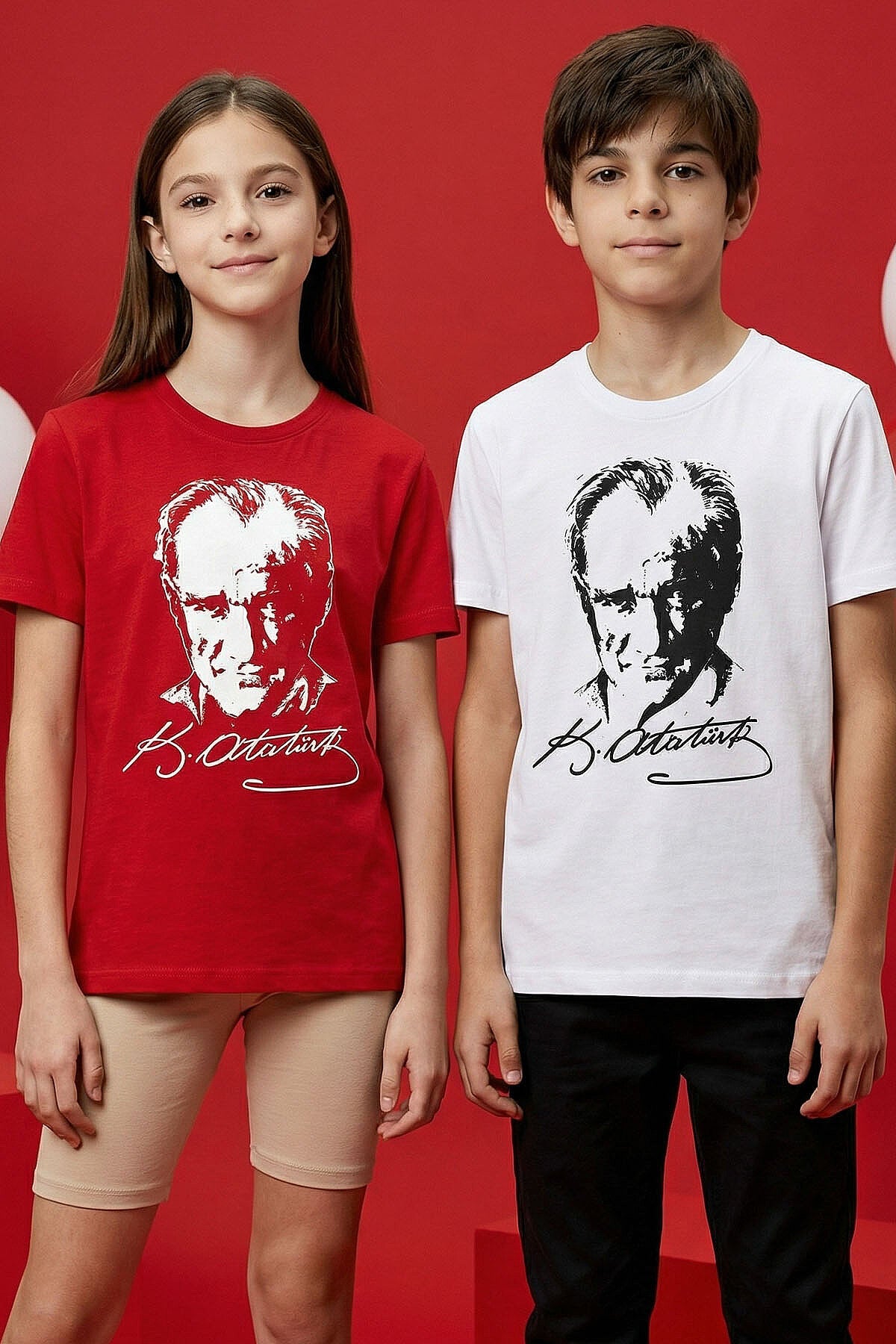 Kırmızı Atatürk Baskılı Unisex Çocuk T-Shirt - 11332