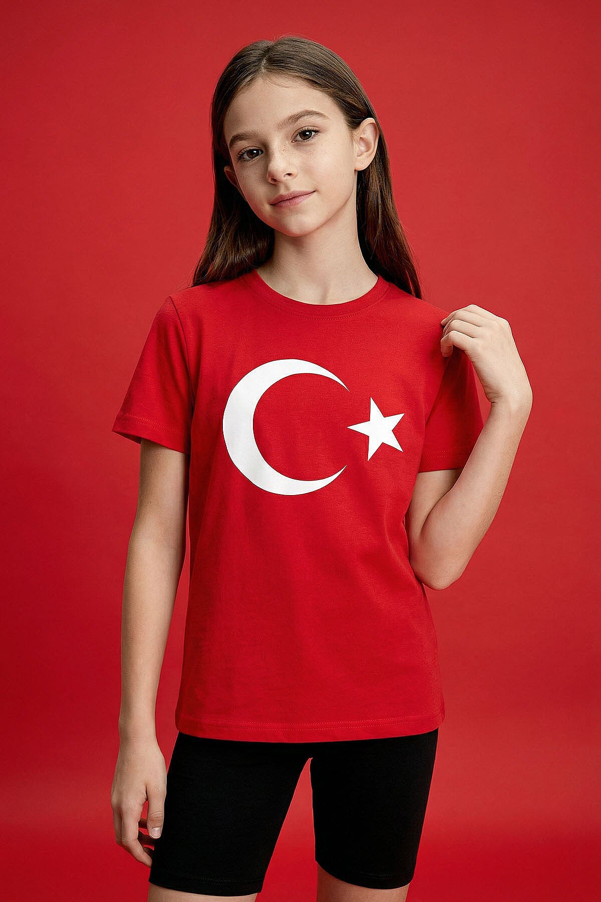 Kırmızı Ay Yıldız Baskılı Unisex Çocuk T-Shirt - 11333