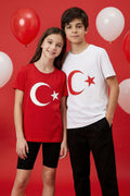 Kırmızı Ay Yıldız Baskılı Unisex Çocuk T-Shirt - 11333