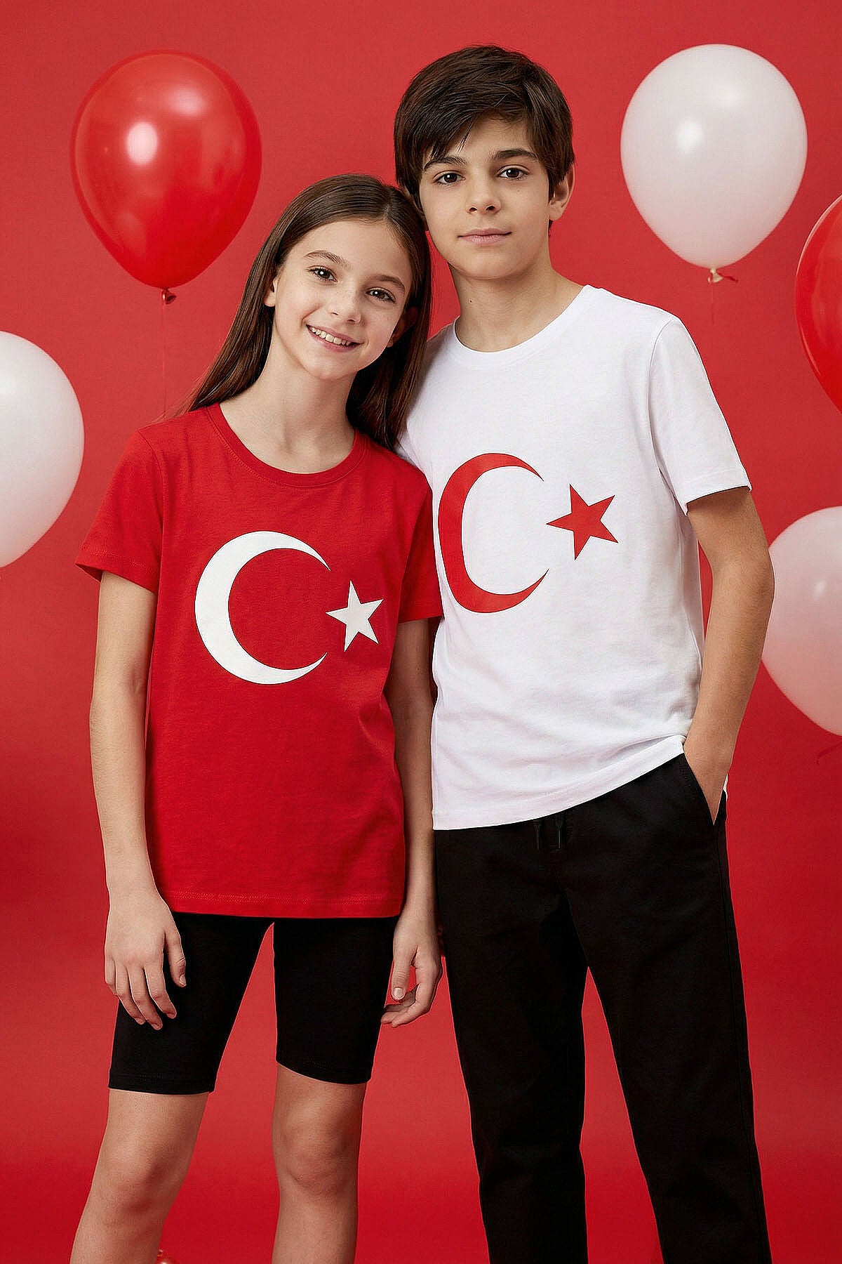 Kırmızı Ay Yıldız Baskılı Unisex Çocuk T-Shirt - 11333