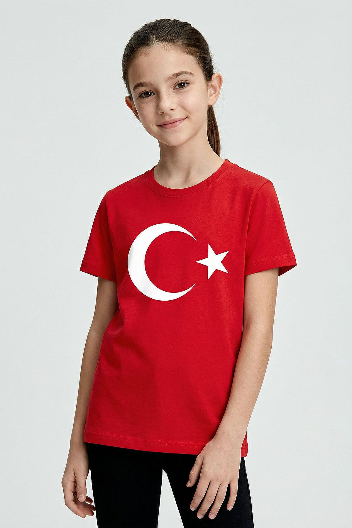 Kırmızı Ay Yıldız Baskılı Unisex Çocuk T-Shirt - 11333