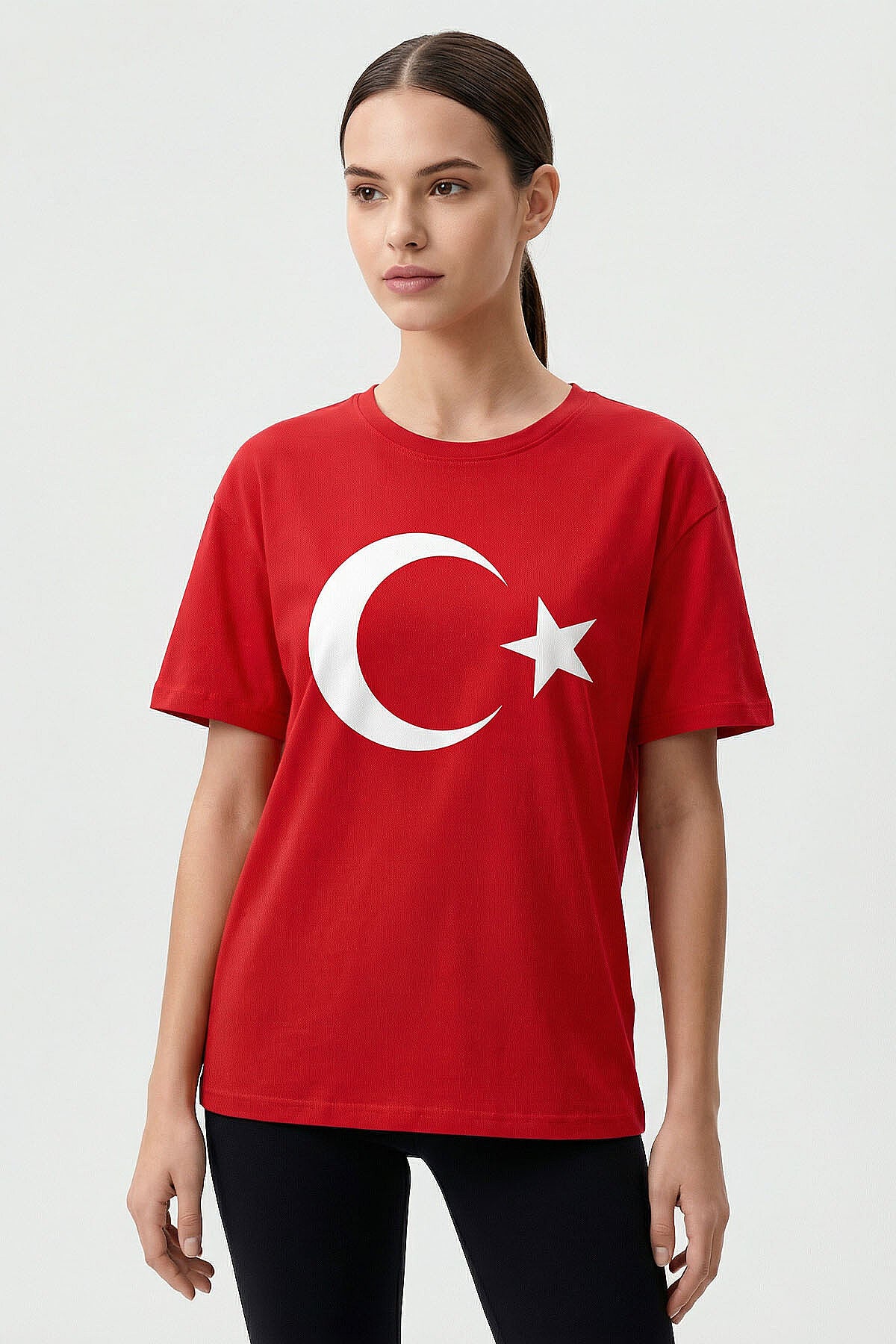 Kırmızı Ay Yıldız Baskılı Unisex T-Shirt - 88509