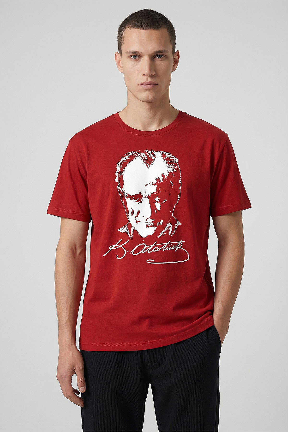 Kırmızı Ay Yıldız Baskılı Unisex T-Shirt - 88510