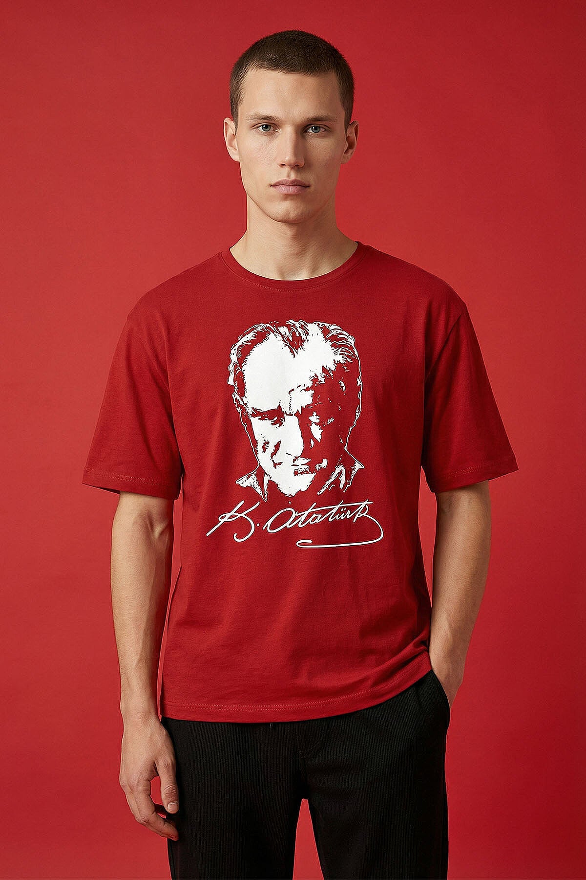 Kırmızı Ay Yıldız Baskılı Unisex T-Shirt - 88510
