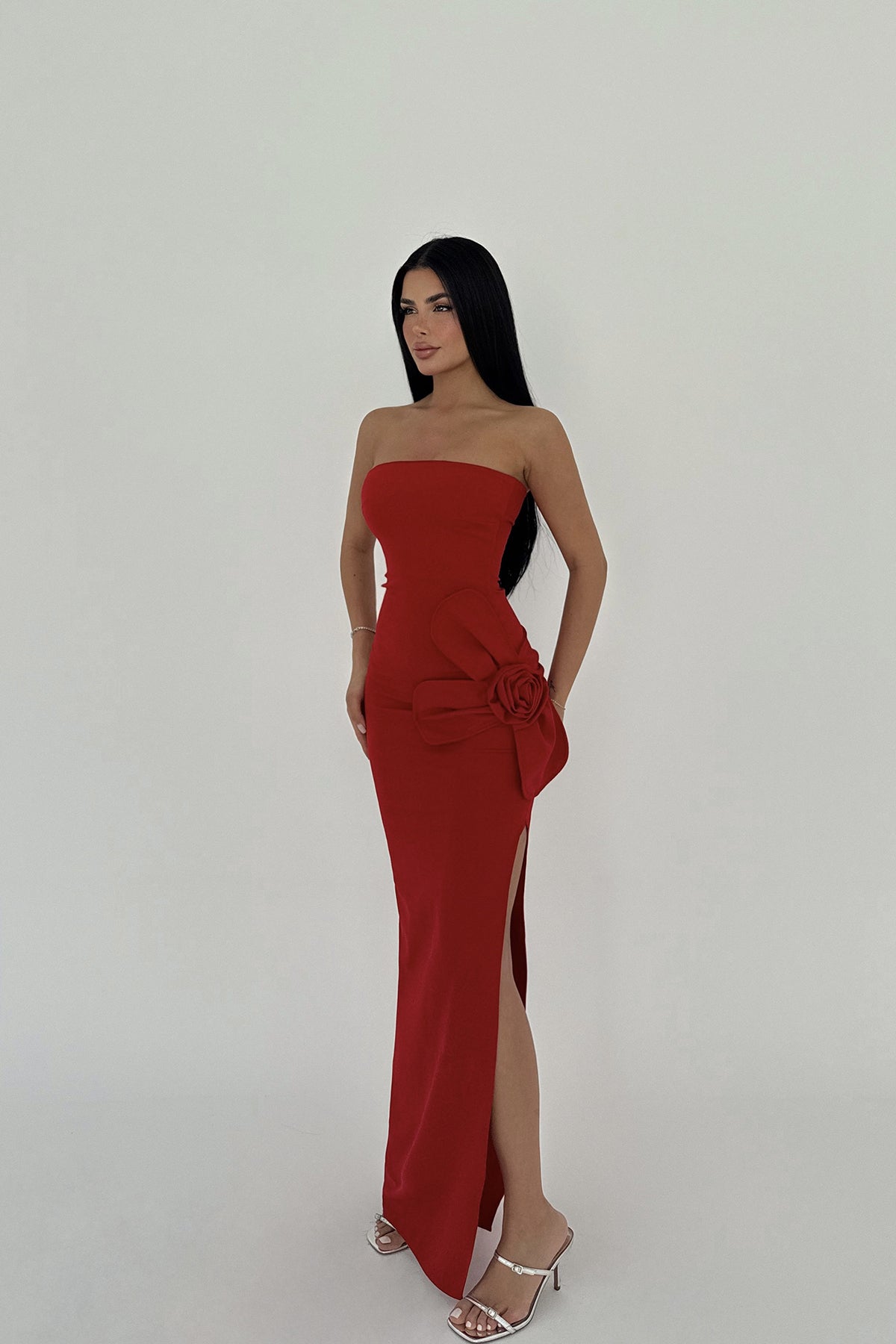 Kırmızı Daysi Straplez Elbise ATE-2604