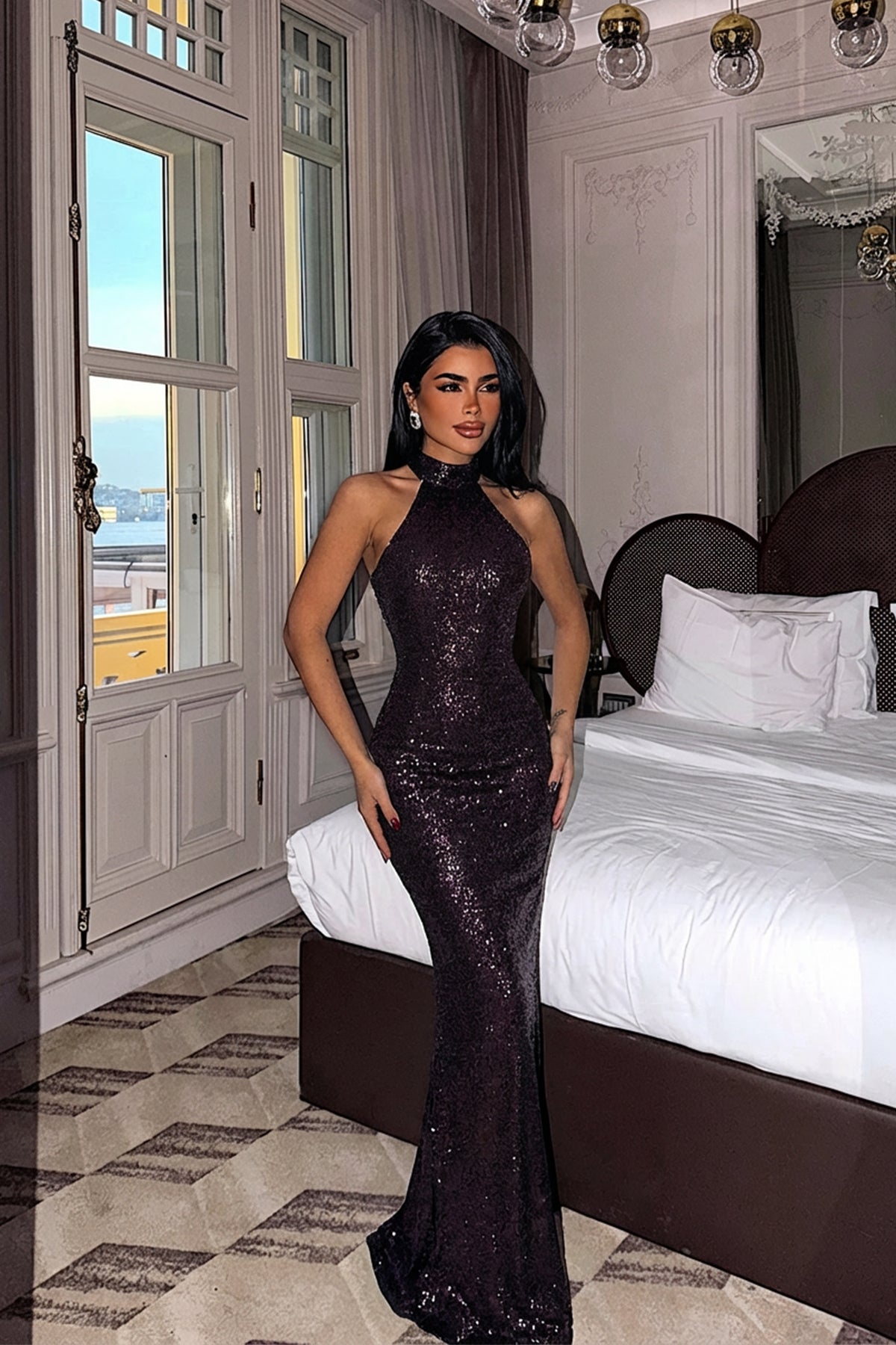 Kırmızı Shion Payetli Elbise ATE-3658