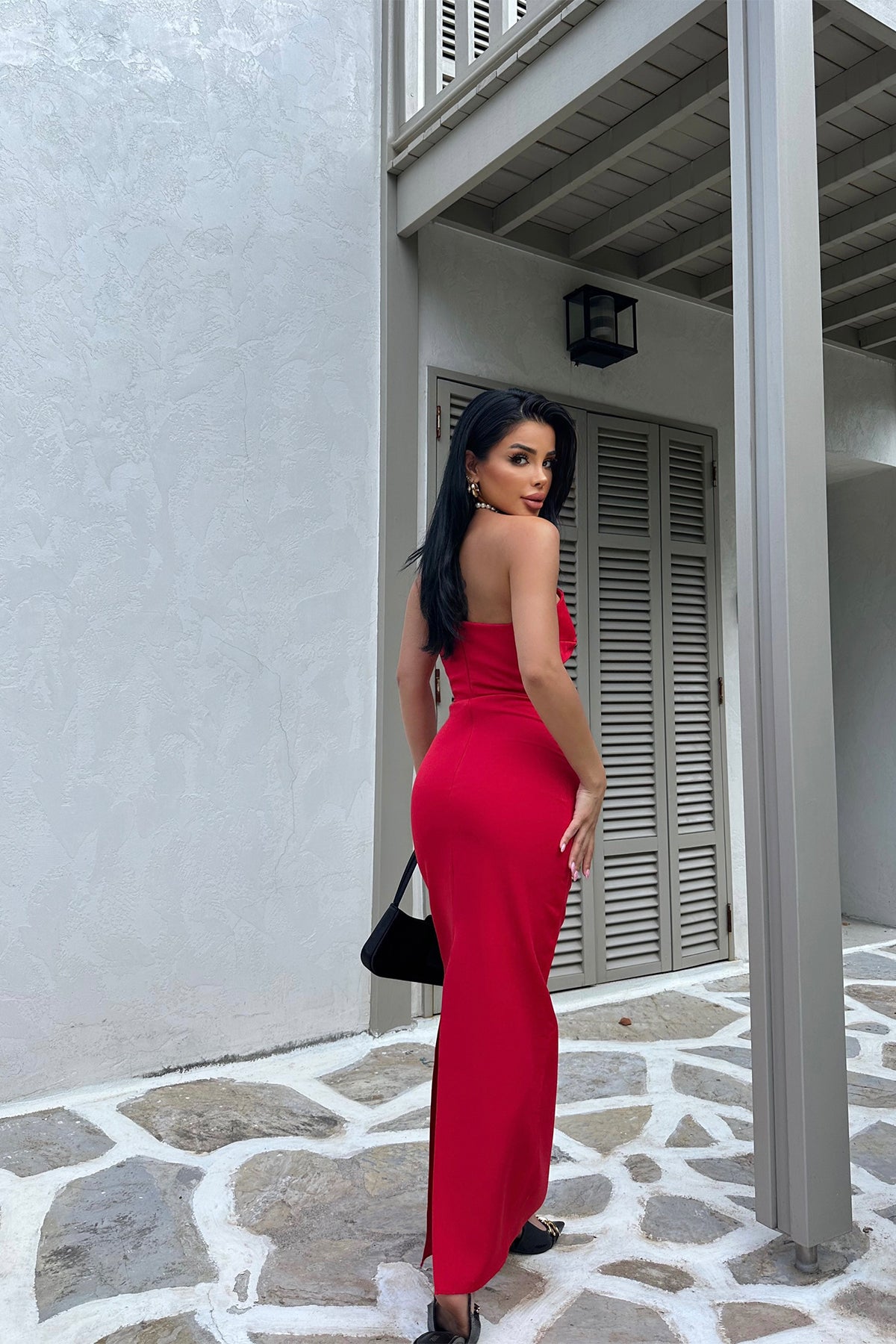 Lıana Kırmızı Tasarım Elbise ATE7414