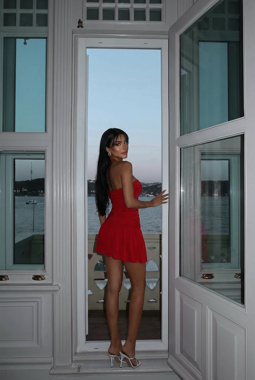 Kırmızı Jody Mini Taş Aksesuarlı Elbise ATE-3115