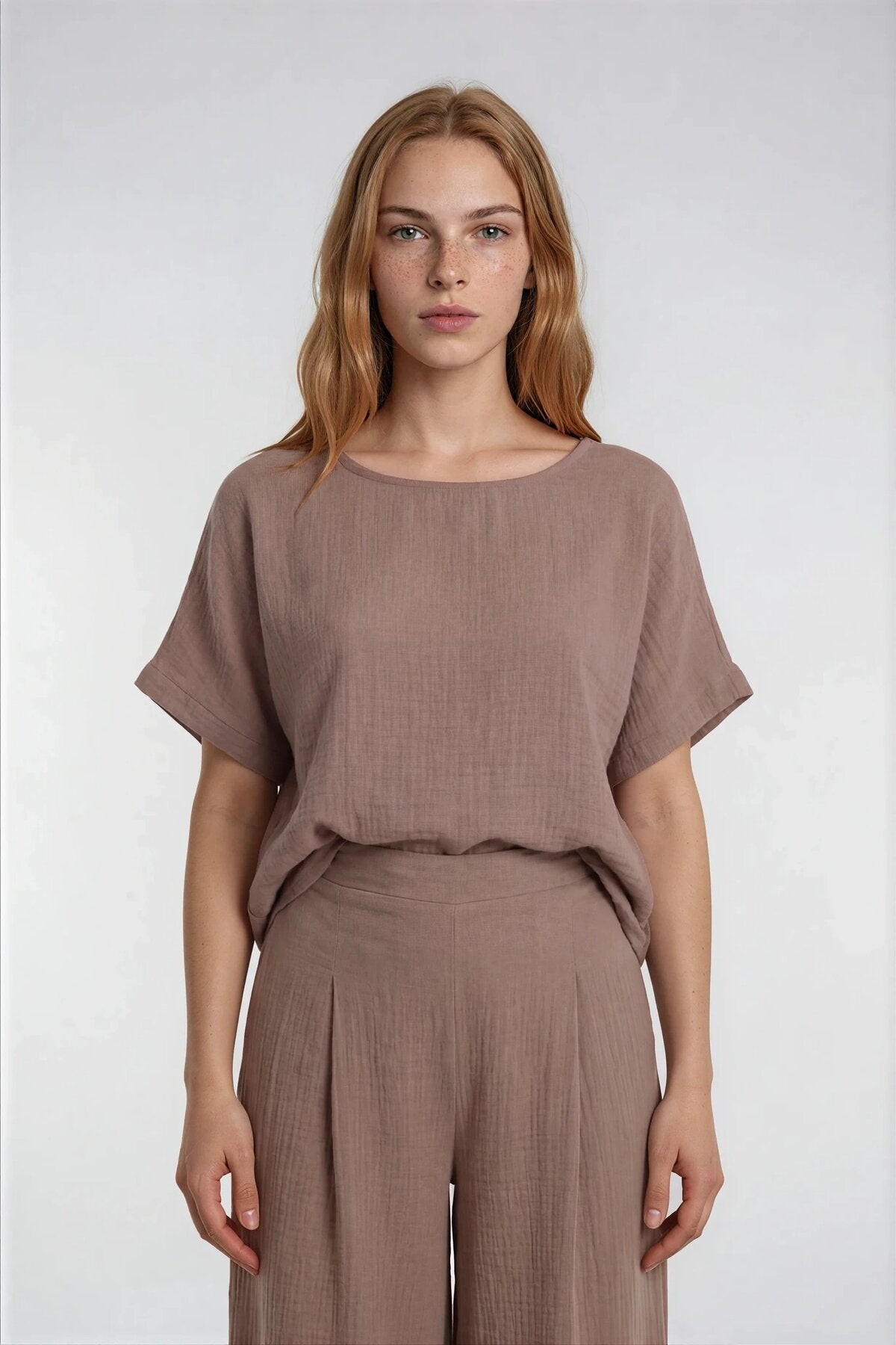 Kısa Kol Oversize Keten Bluz