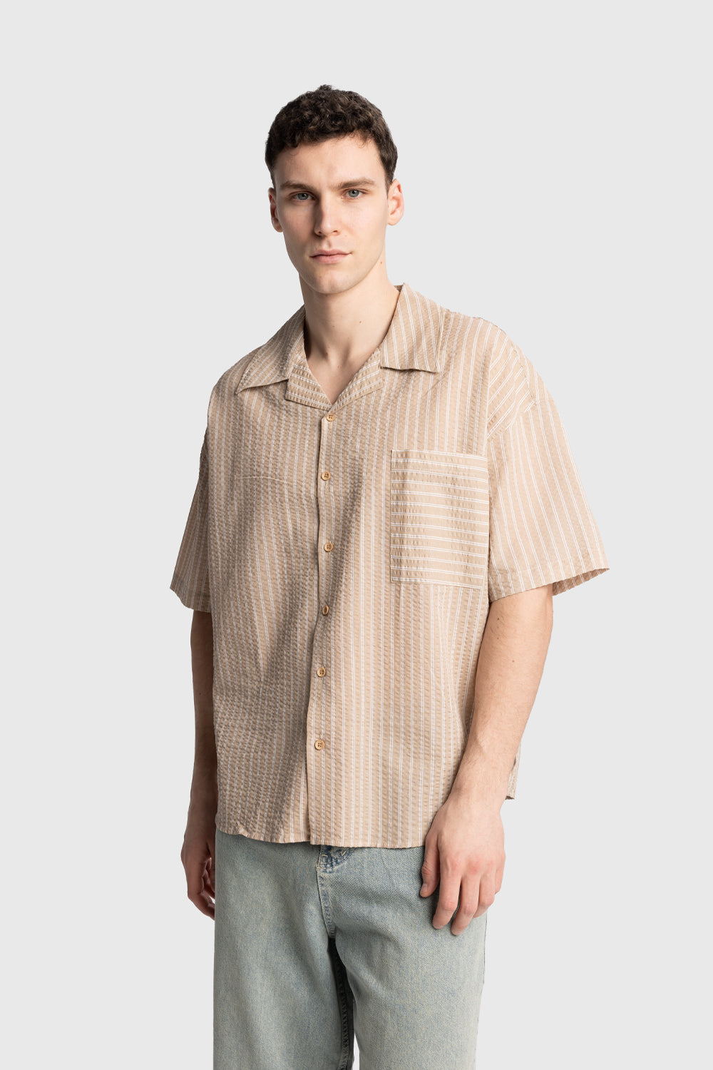 KISA KOLLU GOFRE GÖMLEK - BEJ S