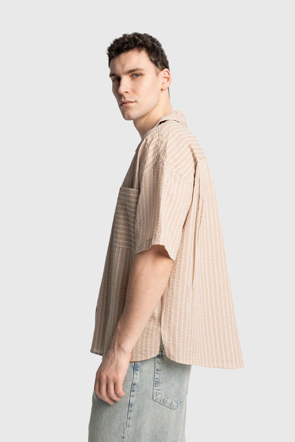 KISA KOLLU GOFRE GÖMLEK - BEJ S