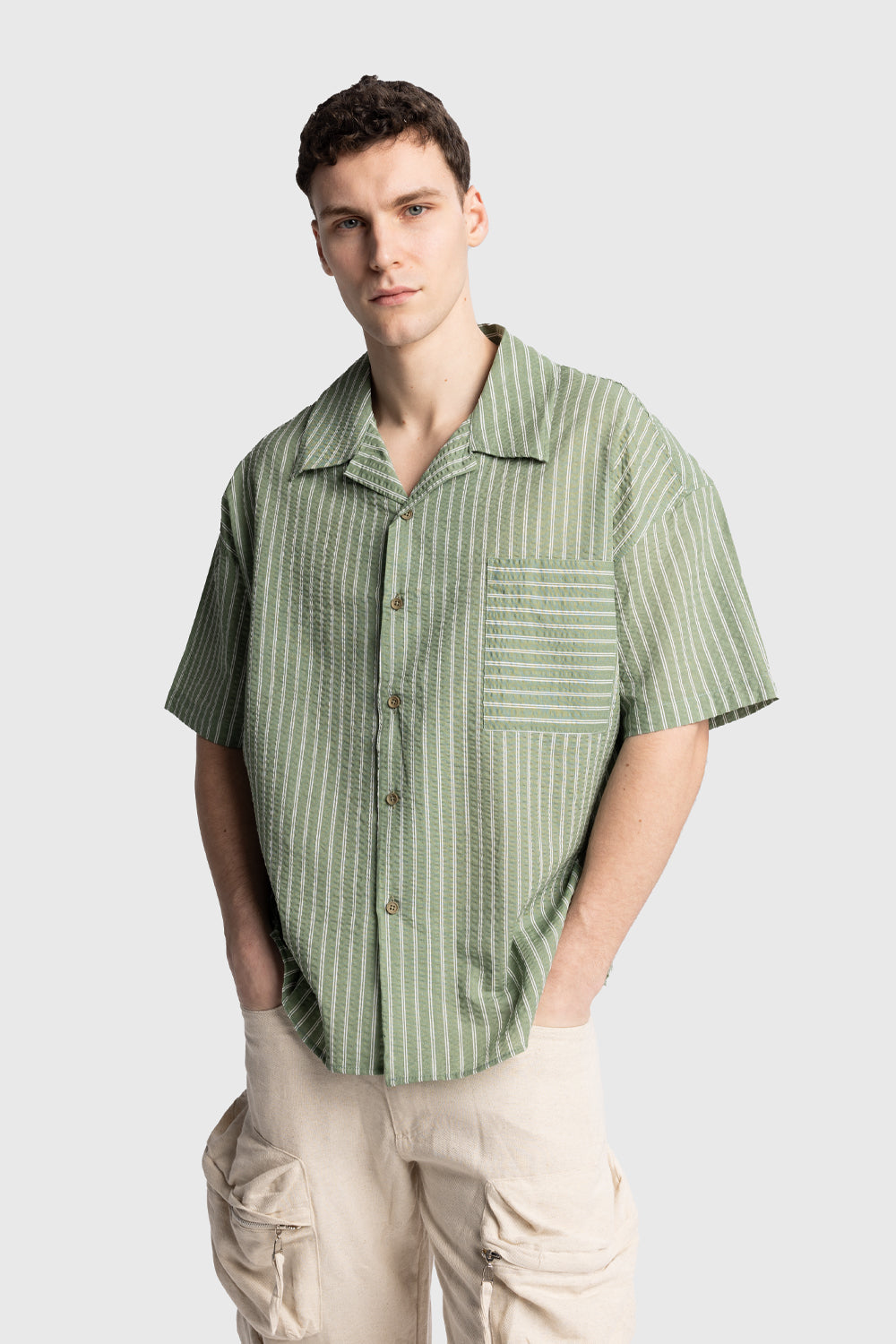 KISA KOLLU GOFRE GÖMLEK - HAKİ S