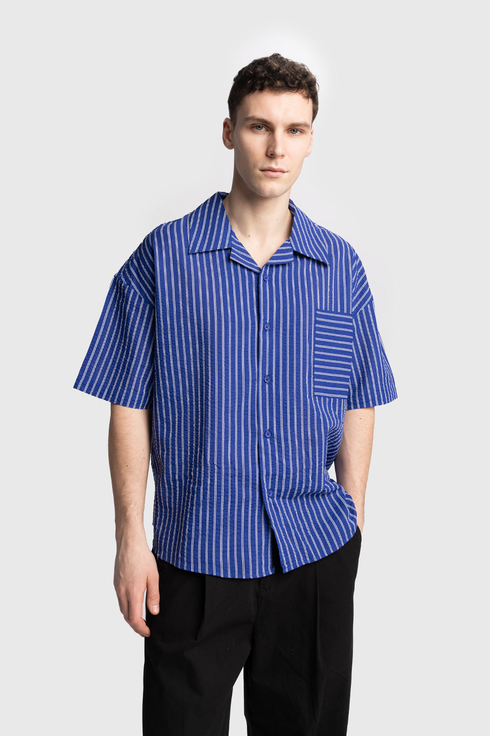 KISA KOLLU GOFRE GÖMLEK - LACİVERT M