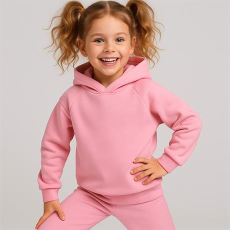 Kız Çocuk 3 İplik Şardonlu Rahat Kalıp Eşofman Takımı Pudra 5 yaş