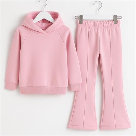 Kız Çocuk 3 İplik Şardonlu Rahat Kalıp Eşofman Takımı Pudra 10 yaş