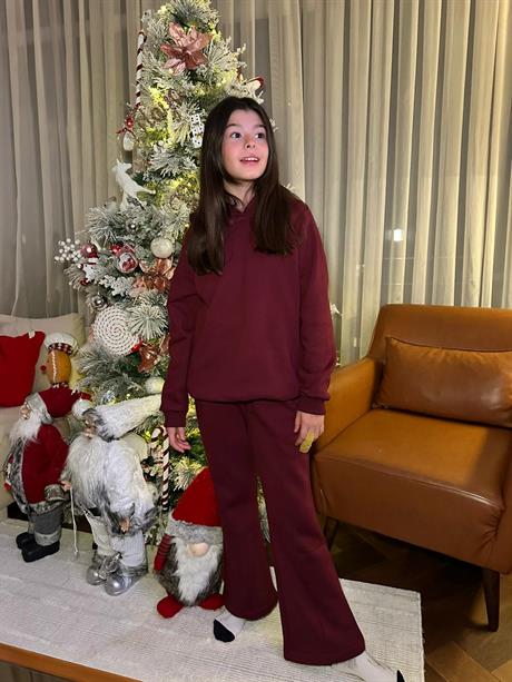 Kız Çocuk 3 İplik Şardonlu Rahat Kalıp Eşofman Takımı