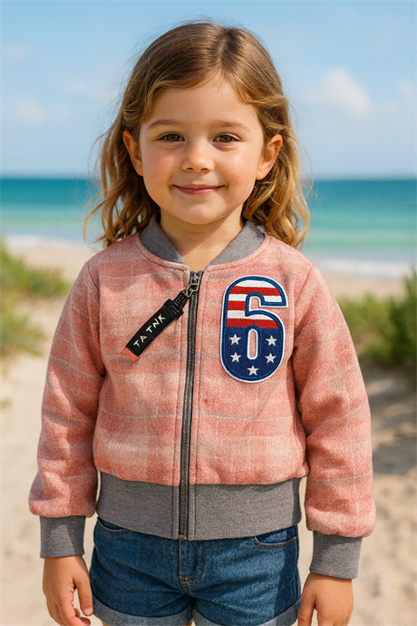 Kız Çocuk 6 Baskılı Astarlı Fermuarlı Ceket Pembe 4 Yaş