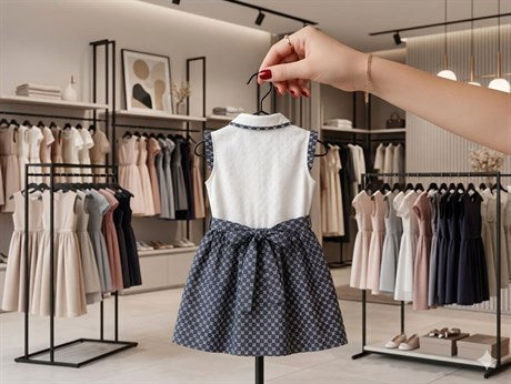 Kız Çocuk Bebe Yakalı Brode İşlemeli Desenli Kuşaklı Elbise