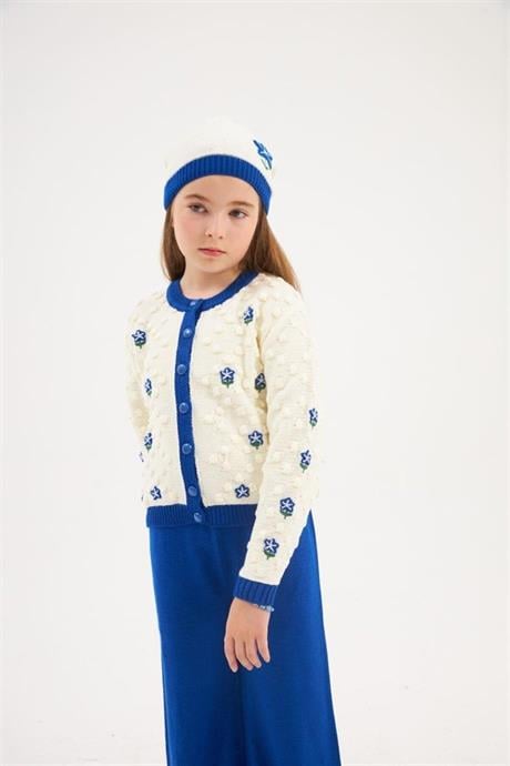 Kız Çocuk Çiçek İşlemeli Takım Saks 6 Yaş