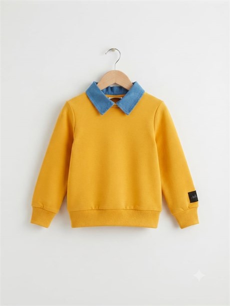 Kız Çocuk Denim Yaka Detaylı Sweatshirt
