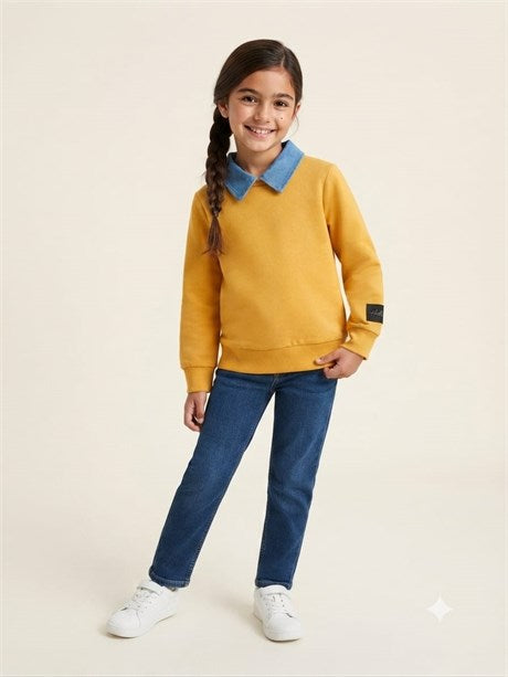 Kız Çocuk Denim Yaka Detaylı Sweatshirt