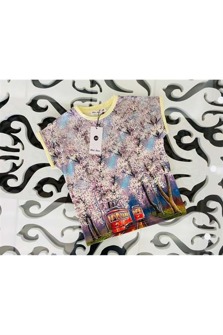 Kız Çocuk Desenli Oversize Tişört Beyaz 10 Yaş