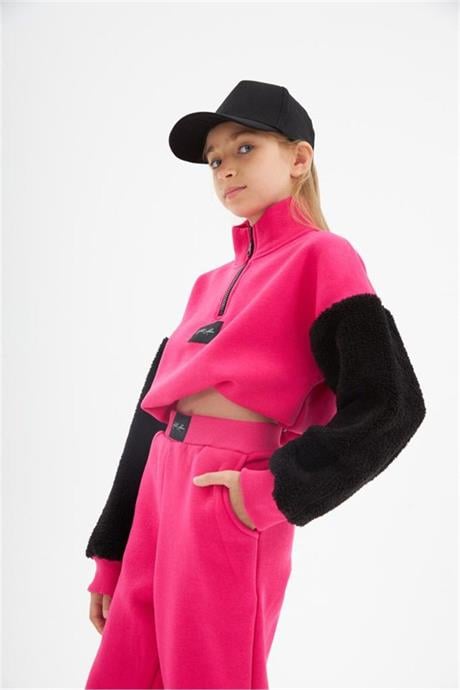 Girls' Zip-Up Stand-Collar Sweatshirt and Jogger Set