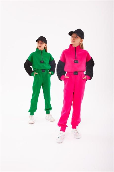 Kız Çocuk Fermuarlı Dik Yaka Sweatshirt Eşofman Takımı Fuşya 8 Yaş