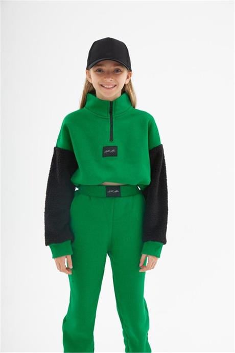 Kız Çocuk Fermuarlı Dik Yaka Sweatshirt Eşofman Takımı Yeşil 6 Yaş