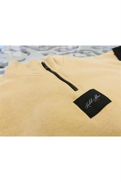 Kız Çocuk Fermuarlı Dik Yaka Sweatshirt Eşofman Takımı Krem 14 Yaş