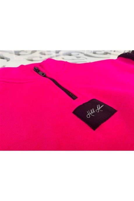 Kız Çocuk Fermuarlı Dik Yaka Sweatshirt Eşofman Takımı Fuşya 4 Yaş