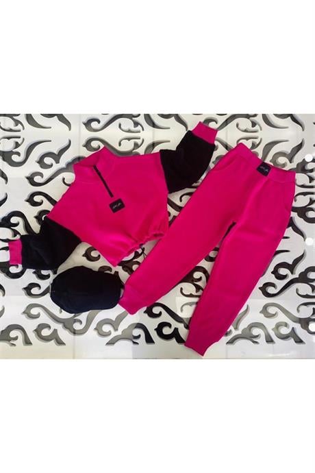 Girls' Zip-Up Stand-Collar Sweatshirt and Jogger Set