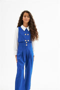 Girls' Gold Button Detail Vest and Wide Leg Trousers with White Shirt 3-Piece Set