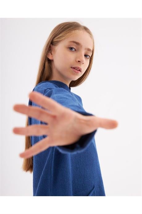 Kız Çocuk Kapüşonlu Cepli Sweatshirt Triko Pantolon 2'li Takım Saks 12 Yaş
