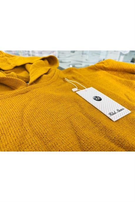 Kız Çocuk Kapüşonlu Cepli Sweatshirt Triko Pantolon 2'li Takım Hardal 6 Yaş