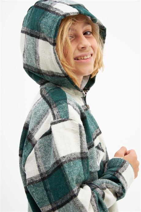 Unisex Oversize Oduncu Kumaş Ceket Yeşil 12 Yaş
