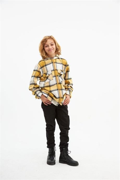 Unisex Oversize Oduncu Kumaş Ceket Sarı 10 Yaş