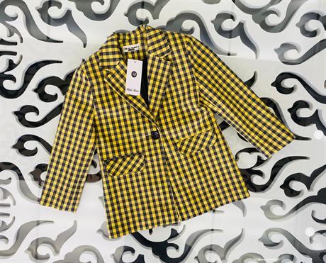 Kız Çocuk Kareli Blazer Ceket Sarı 12 Yaş
