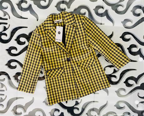 Kız Çocuk Kareli Blazer Ceket Sarı 12 Yaş