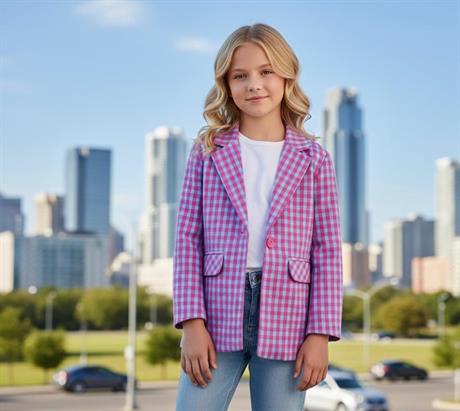 Kız Çocuk Kareli Blazer Ceket