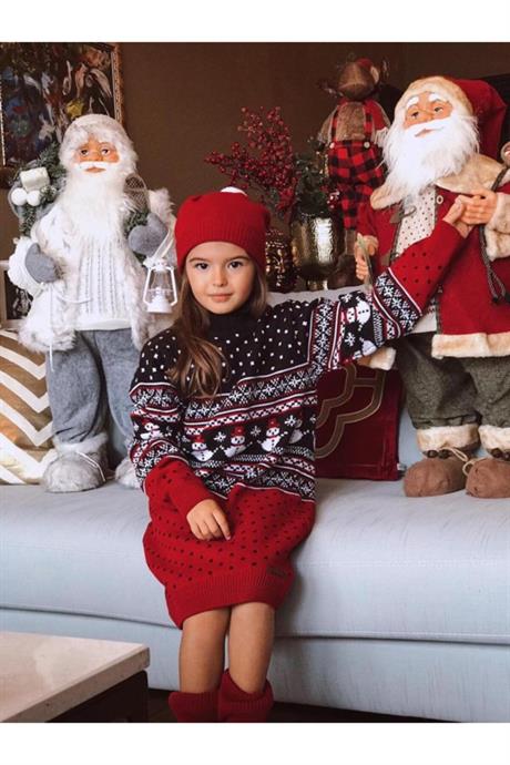 Kız Çocuk Lacivert 3lü Set Yılbaşı Kardan Adam Model Takım LACİVERT 10 Yaş